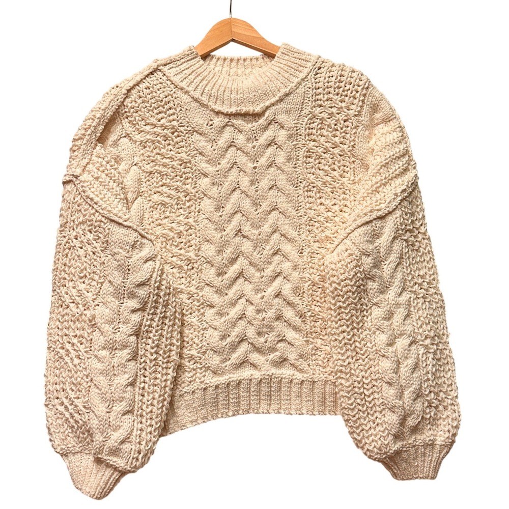 POL Cable Knit Sweater Women Large Cream YST408 Oversized Chunky Chenille Soft